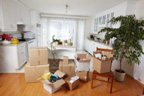 Packed boxes and furniture prepared for a Brixton relocation